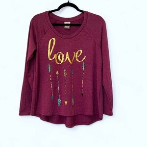 2/$30 Self Esteem Long Sleeve Flowy "LOVE" blouse top SZ L NWT